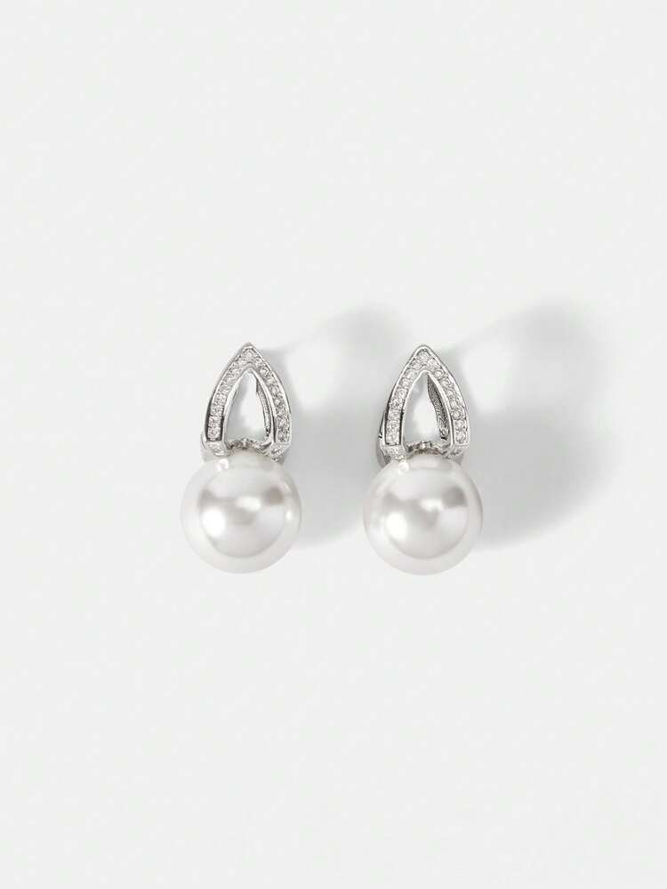 PRE PEARL WITH DIAMOND GEOMETRIC EARRINGS