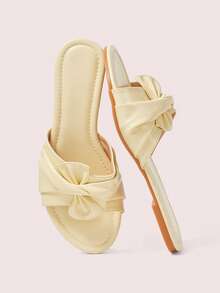 CUCCOO DOLLMOD Ladies Light Yellow Comfortable Flat Sandals, Sweet Style Bow-Soled Sandals - Light khaki - View 1