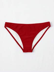 Swim Vcay Solid Color Bikini Bottom For Beach Vacation - Red - View 5