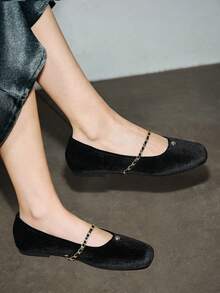 2025 Spring New French Soft Square Toe Mary Jane Flats, Black - Black - View 1