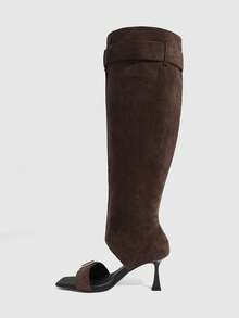 Daringsoles 女士鞋履春秋爆款露趾一字扣方头细高跟拉风卡其棕色美靴外穿 - 棕色 - 查看 4