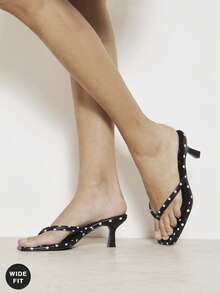 SHUZIA #WideFit Women's Black Polka Dot Thong Strap Kitten Heel Slide Sandals – , Chic & Easy To Walk In Valentine's Day - Black - View 2