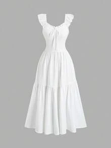 Sweetra Y2K Sexy Backless Butterfly Versatile Pleated Chiffon Maxi Dress - White - View 1