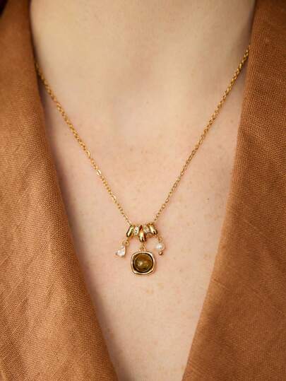 MOTF PREMIUM Pre18k Gold-Plated Tiger Stone Temperament Water Drop Exquisite Pendant Necklace