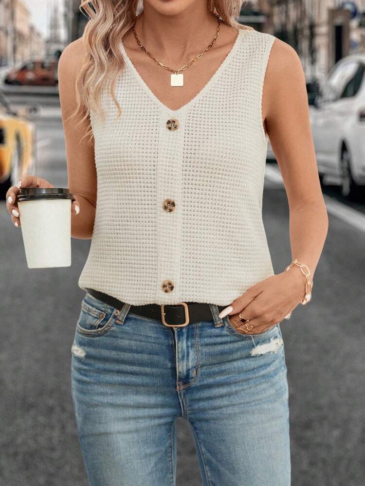 Plus Size Women V-Neck Single-Breasted Casual Versatile Daily Wear Top Women Casual Outfits Women Spring Outfit Women's Summer Outfits Women's Tops For Summer Summer Outfits For Women Beach Outfit For Women Casual Vacation Outfits Women Country Concert Outfit Peplum