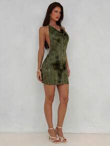 Aloruh 针织修身露背迷你连衣裙，适合女士度假穿着，可用于外出、音乐会、派对、夜店、约会、夜生活、海滩度假、花园婚礼宾客等场合，优雅大方，亦可作为情人节或波西米亚风度假装扮。 - 綠色 - 查看 5