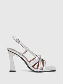 CUCCOO SZL 时尚方头交叉绑带性感高跟女凉鞋 - 銀色 - 查看 2