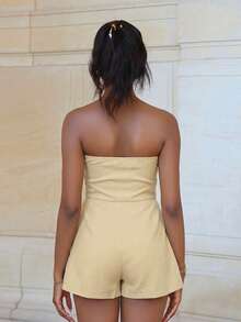 Mima John Women's Business Casual Contrast Color Side Tie Waist Jumpsuit Skort - Apricot - View 2