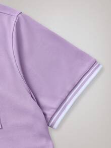 Officeau Herren Lässig minimalistisches Poloshirt mit Kontrastbesatz Kurzarm - Mauve - Übersicht 5