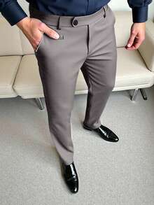 Calvornis 男士商务休闲西裤，口袋设计，送给男友或丈夫的完美礼物。男士休闲纯色锥形西裤，男士黑色修身正装裤，独特男士黑色西裤，男士西裤 - 淺灰色 - 查看 4