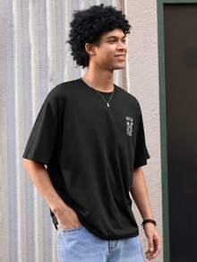 Open Phase SU ER 男士时尚印花宽松短袖T恤 | 精致设计 | 夏季必备 | 易于搭配，展现您的风格 - 黑色 - 查看 4