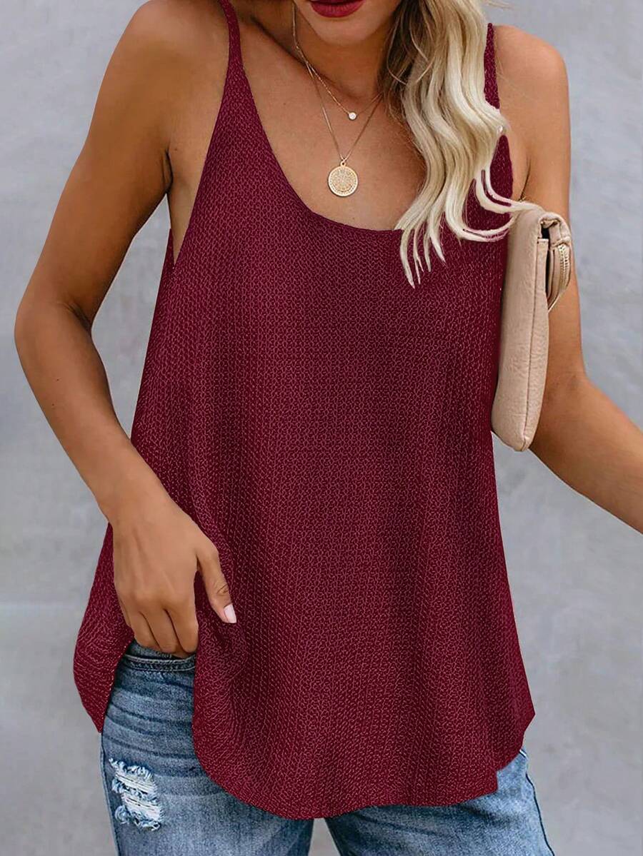 SHEIN LUNE Women's Casual Loose Solid Color Camisole Knit Top - Burgundy - View 1