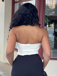 Alexandranx Casual Tube Ruffle Knitted Top,Going Out Top - Beige - View 2