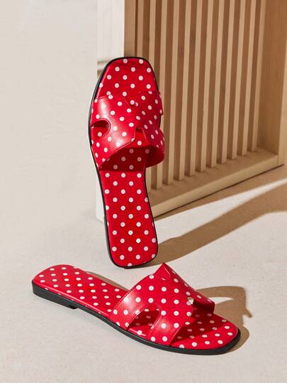 SHUZIA #Cutechic Women's Polka Dot Harness Cut-Out Open Toe Soft-Footbed Red Slide Sandals – Playful, & Eye-Catching Valentine's Day