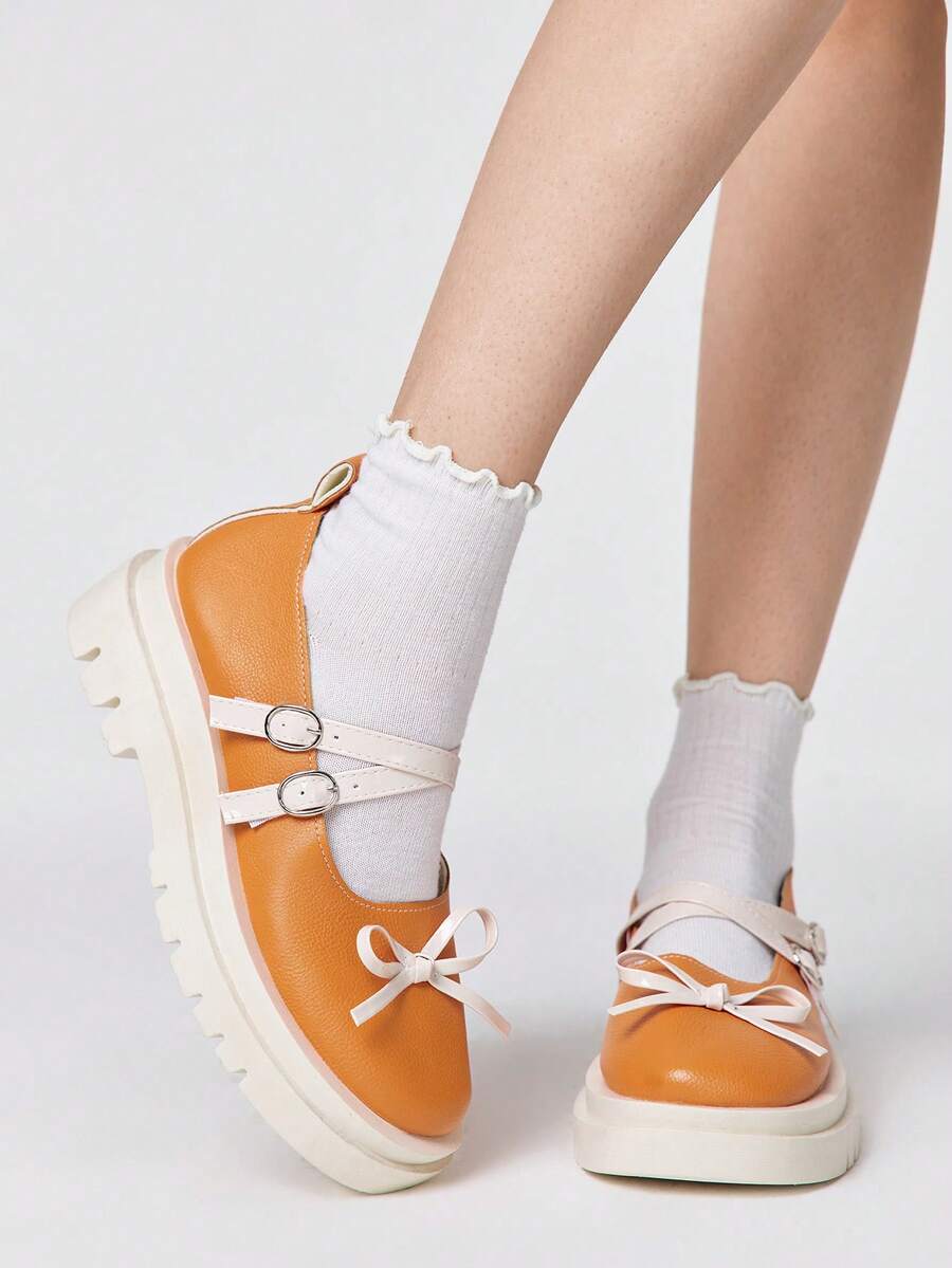 ROMWE Kawaii Cuñas y plataformas para mujer - Cruz naranja - Ver 1