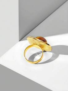 MOTF PREMIUM 18K Gold Vintage Maillard Simple Resin Ring - Gold - Coffee - View 4
