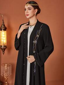 Layrah Women's Rhinestone Decor Casual Versatile Daily Wear Abaya - Black - View 6