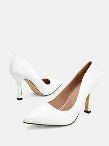 Glitzique Tacones altos blancos sólidos para mujer de otoño/invierno, zapatos básicos, puntiagudos y de tacón fino a la moda para uso diario casual, trabajo, eventos elegantes, fiestas, bodas, tacones ultra altos, elegantes, para fiesta - Blanco - Ver 4