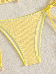Swim Mod 度假沙滩撞色镶边比基尼套装 系带比基尼 贝壳比基尼 度假比基尼 日光浴比基尼 黄色比基尼 三角比基尼 比基尼款式 女士比基尼套装 女士沙滩装 女士泳衣 女士泳装 - 淡黃色 - 查看 6