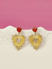 Glisma Hoa tai hình trái tim pha lê phóng đại, sang trọng, cổ điển, thời trang, phong cách quý tộc xưa, chất liệu kim loại/có họa tiết, đá quý, dành cho mẹ/phụ nữ/bé gái/người mẹ, cao cấp, cổ điển, sang trọng, hình trái tim, quà tặng ngày Valentine. - Vàng - Xem 4