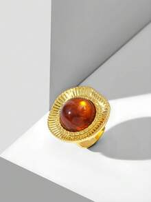 MOTF PREMIUM 18K Gold Vintage Maillard Simple Resin Ring - Gold - Coffee - View 2