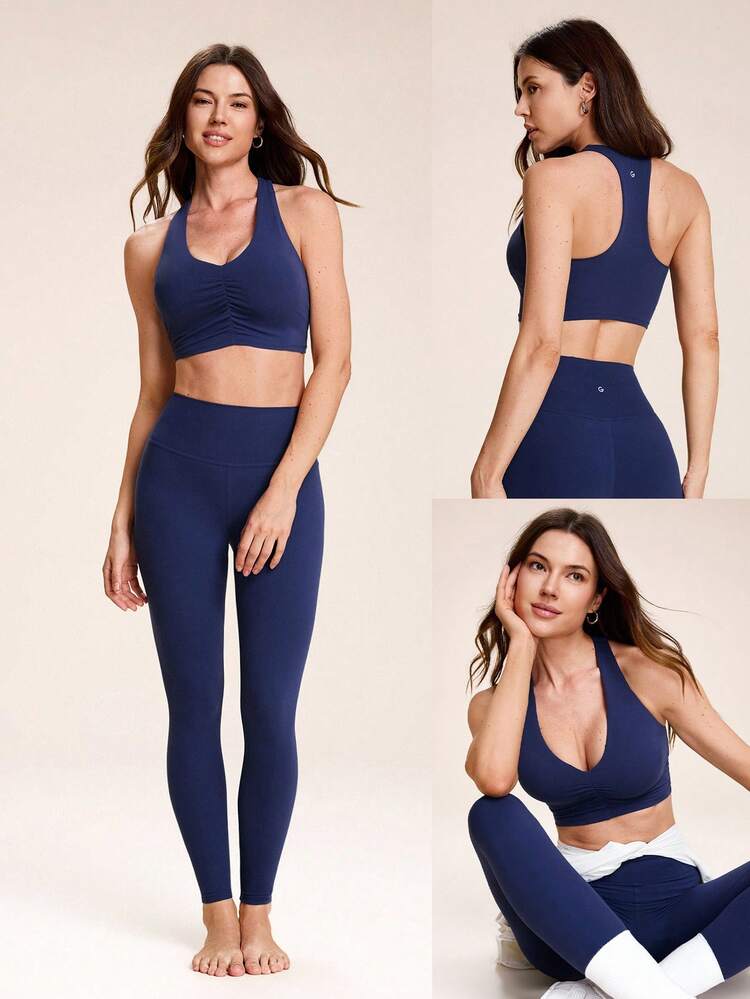 DD+ FeatherFit™ Non-Stop Glow Stretch & Shine Buttery-Soft Stretchy Gathered Front Removable Cups Cropped Tank Top Low Impact Yoga Pilates Studio Pilates Daily Active Wear