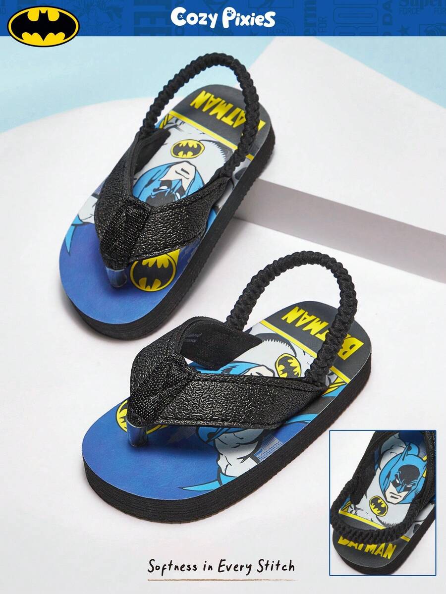 BATMAN X Cozy Pixies 1 Pair Summer Casual All-Match Cute Funny Beach Holiday Flat Sandals For Toddler Boys - Black - View 1