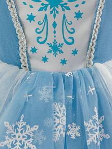 SHEIN Glamorique Kids 女婴公主裙，生日派对，婚礼庆典，舞会礼服，蓝色公主裙，雪花网纱，四季皆宜，更显可爱俏皮，中东、欧洲和美洲均有销售，带袖，舞会礼服，优雅派对礼服，蓝色女婴连衣裙，优雅婴儿圣诞连衣裙，冰雪奇缘连衣裙，女童公主裙，女婴公主裙，女童冬季连衣裙，女童冬季生日连衣裙 - 藍色 - 查看 5