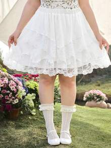 ROMWE Fairycore Falda paraguas de tela texturizada blanca de talla grande, versátil para vacaciones de primavera/verano - Blanco - Ver 3