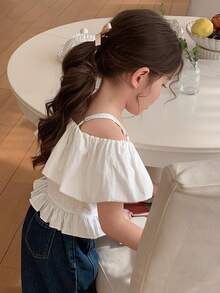 DAZY Young Girl Plain Ruched Hem Casual Versatile Daily Wear Camisole Shirt - White - View 7