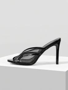 Mnmlis Sandalias de tacón alto con cierre deslizante para uso diario de moda para mujer - Negro - Ver 2