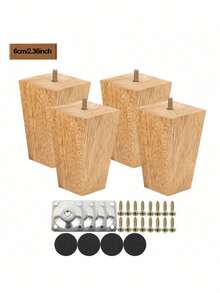 Bộ 4 chân bàn ghế hình nón kèm phụ kiện, chân gỗ nguyên khối cho ghế sofa, tủ quần áo, giường - Chân thay thế bằng gỗ đa năng với tấm gắn kim loại và ốc vít. - Màu be - Xem 11