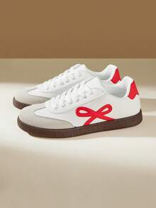 CUCCOO EASI Women's Fashionable Versatile Casual Flat Shoes - White and Red 2 - View 3