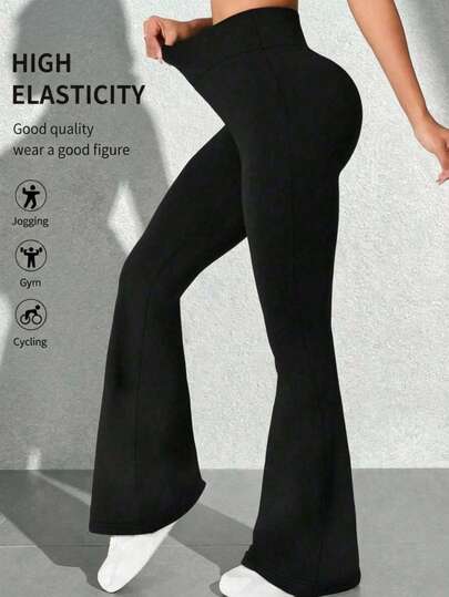 Pantalones plus curvy acampanados de talle alto de unicolor para mujer pierna ancha sexy moldeadores tallas grandes