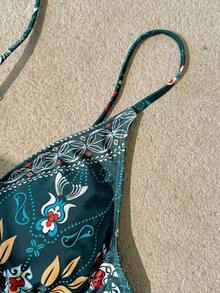 Vivid Eden 女士夏季沙滩印花性感比基尼上衣 - 綠色 - 查看 4