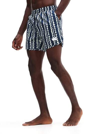 Wavy Pattern Swim Trunks With Elastic Waist