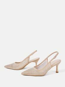 CUCCOO HITCHD Women Shoes Pointed Rhinestone High Heels Wedding Shoes - Apricot - View 6