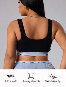 SHEIN Dewbera Sujetador deportivo sin costuras negro y blanco para yoga, talla grande para mujer - Multicolor - View 2