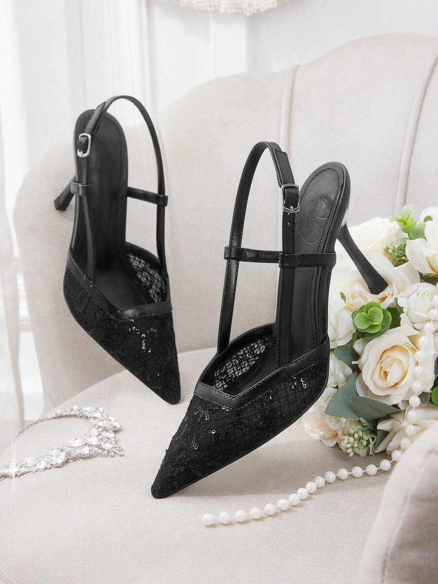 CUCCOO HITCHD 纯色拼接金属装饰简约休闲女式高跟鞋春季鞋款春假复活节舞会高跟鞋 - 靜夜黑色 - 查看 1