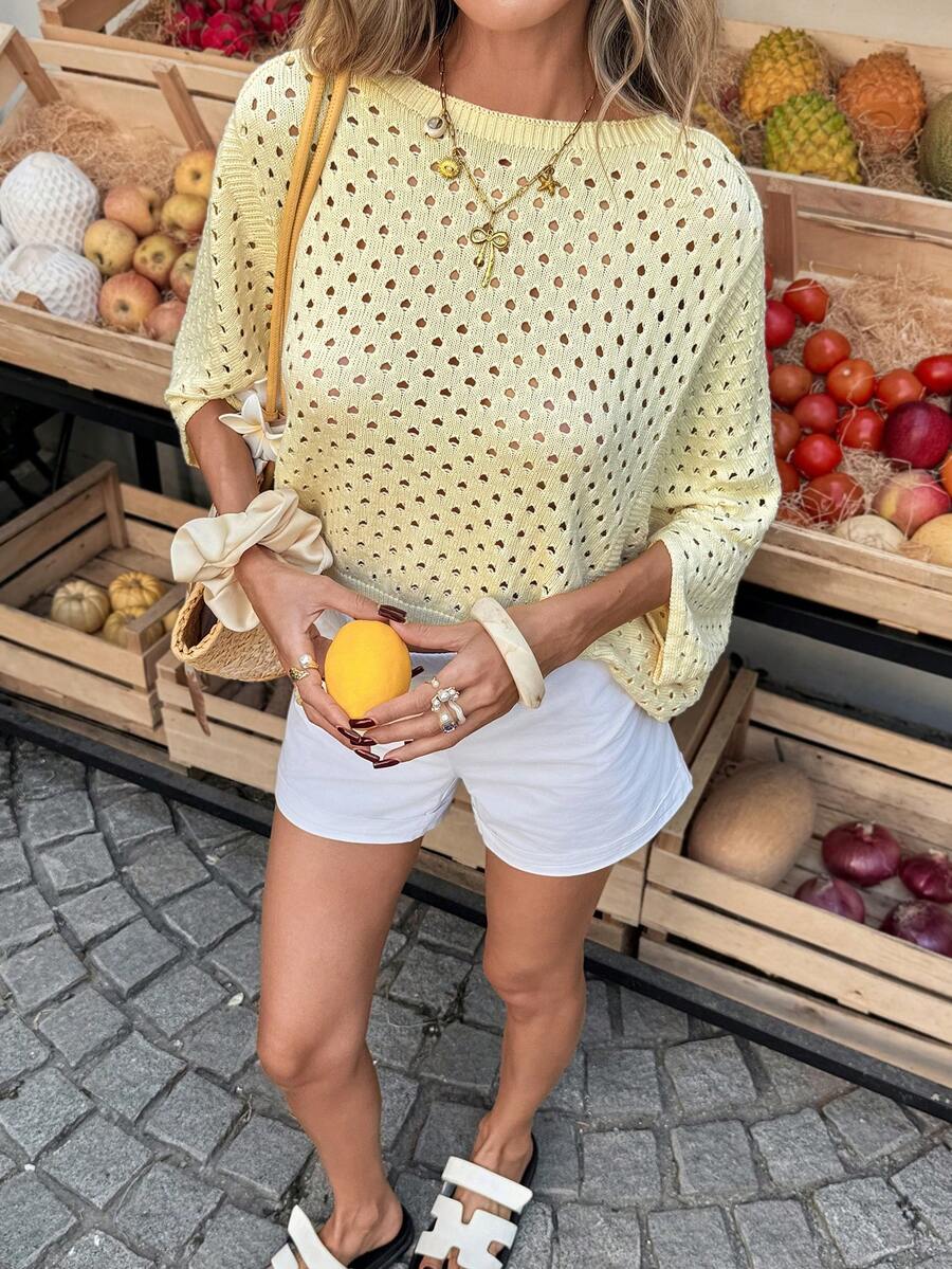 Selianne Spring/Summer Special Cut-And-Sew Batwing Sleeve Women Knit Top - Pale Yellow - View 1