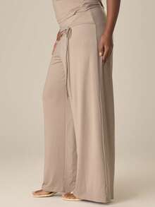 MUSERA Plus Size Tie Panel Detail Wide Leg Trousers Spring Summer Cute Cosy Cottage Core Spring Dew Casual - Grey - View 3
