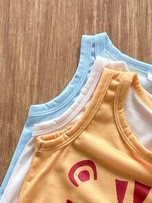 SHEIN Vintaside Kids 6件套男婴夏季套装，包含黑色、白色和条纹三种颜色：背心和短裤，舒适休闲，适合日常穿着。 - 彩色 - 查看 5