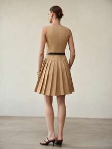 MOTF PREMIUM SLEEVELESS PLEATED HEM SHORT DRESS - Black - View 3