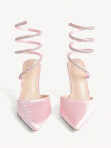 CUCCOO HITCHD Sexy Rhinestone Winding With Pink High Heels, Women's New Stiletto Pointed Banquet Party Dress Shoes - Pink - View 9