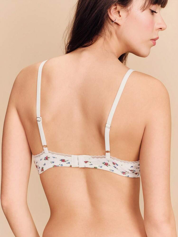 Jersey Blumen Muster Dreieck BH mit Spitzenbesatz und Mini Satinrosen Besatz, süß romantischer französischer Stil für Valentinstag