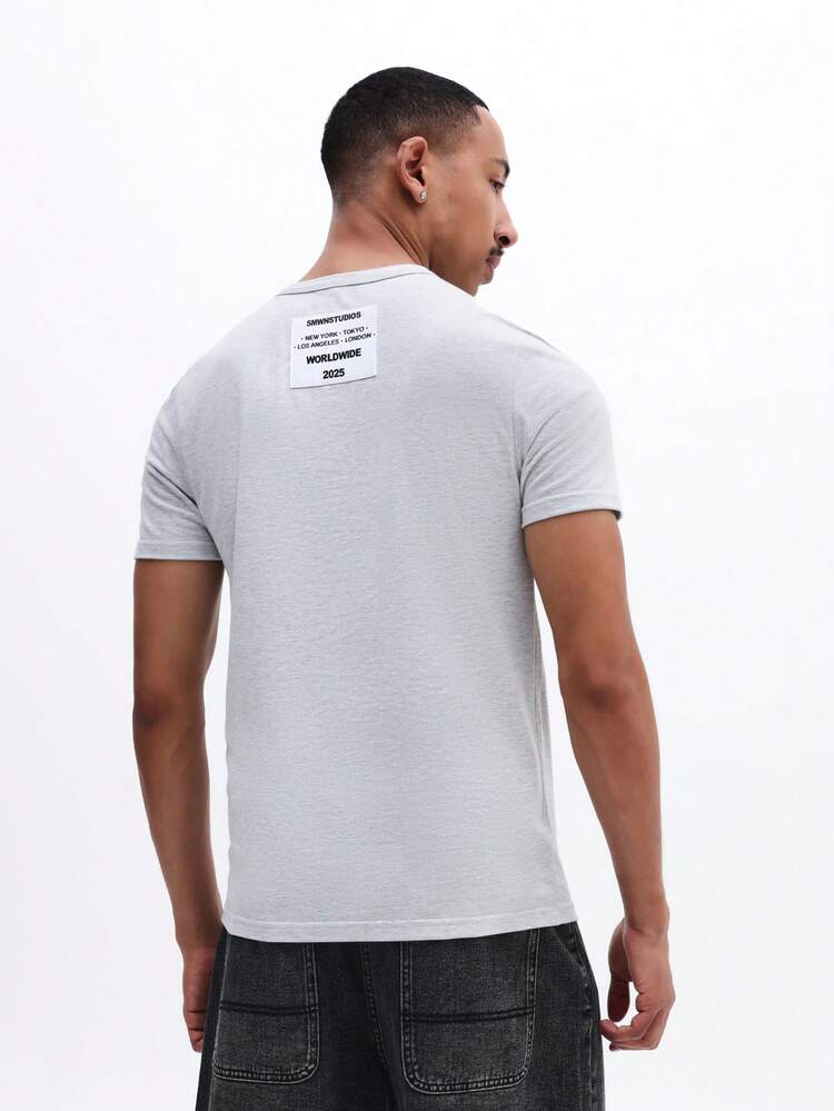 Herren Hellgrau Henley T-Shirt mit Knopfleiste und Rückenetikett, lässiges Kurzarm Rundhals Regular Fit Oberteil