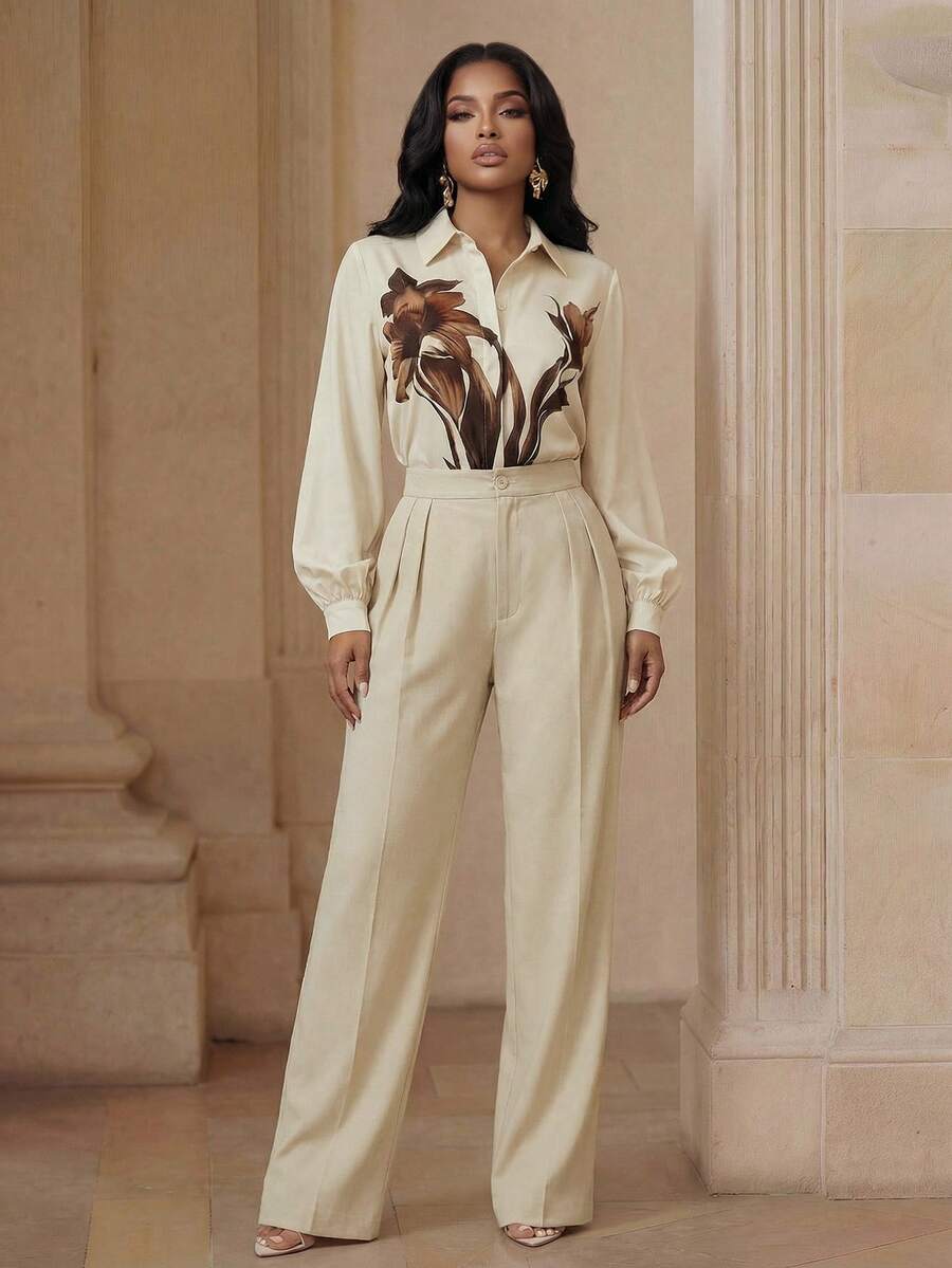 Playroots Bộ 2 món đồ nữ thanh lịch in họa tiết, thích hợp cho công sở. - trắng - Xem 1