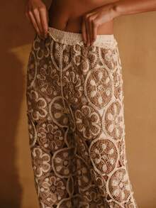 Swim Chiccia Women's Elegant New Hollow-Out Regular Beach Pants, Summer Vacation - Brown - View 2