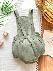 SHEIN Vintaside Kids 男婴纯色口袋休闲百搭日常穿连体衣 - 綠色 - 查看 2