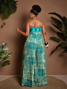 Maweii Set de 2 piese casual pentru femei, mărime plus, cu imprimeu floral, top camisol și pantaloni largi - Multicolor - Vizualizare 3